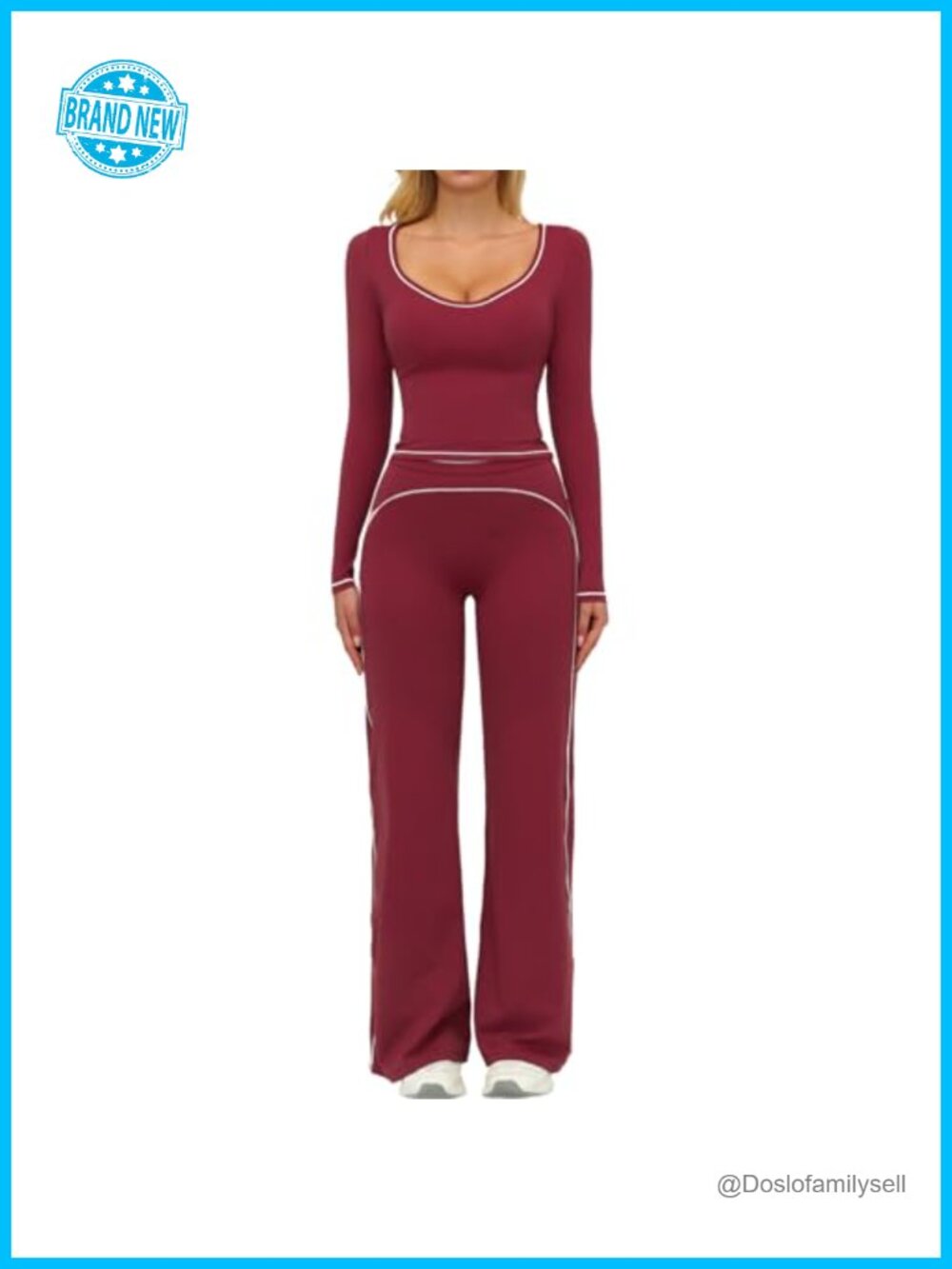 Women's 2pc Workout Set Long Sleeve Crop Top High Waist Flare Pants